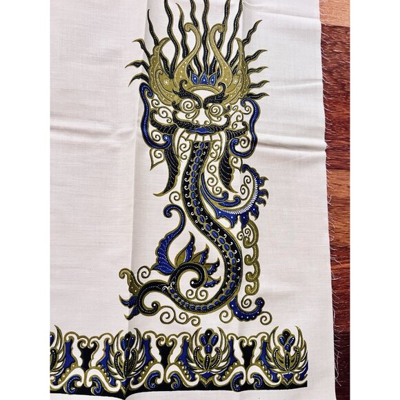 Indonesian Batik Fabric 41.5" x4 Yards cream color background dragon flora motif - Picture 7 of 14